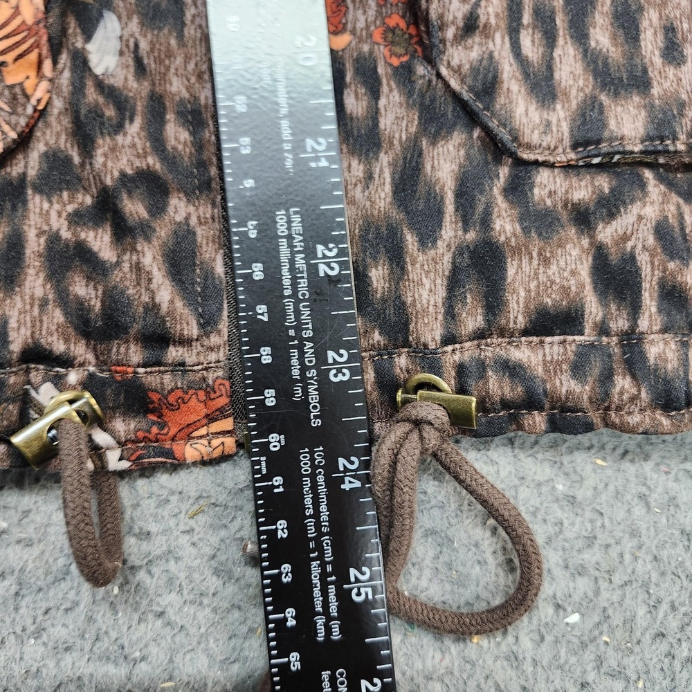 Democracy Jacket Womens Large Brown Leopard Floral Full Zip Drawstring Pockets - Picture 4 of 6